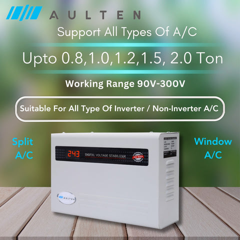 AULTEN Digital Voltage AC Stabilizer for Upto 1.5, 2.0 Ton AC 5 KVA 4000W 90V-300V AD024 (White)