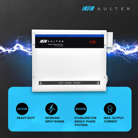 AULTEN Mainline Voltage stabilizer for Home 10 KVA Heavy Duty 8000W 140V-280V AD062 (Grey)