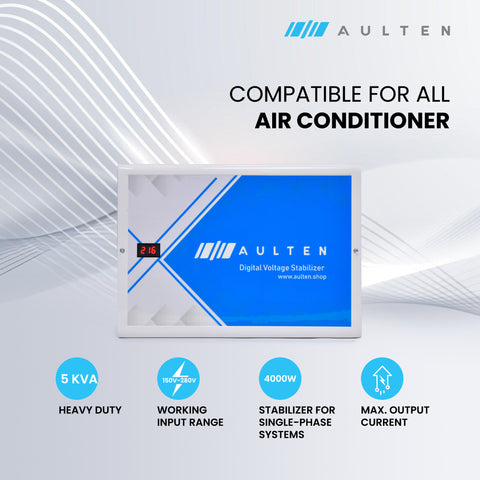 AULTEN Digital Voltage Stabilizer for Upto 1.5, 2.0 Ton AC 5 KVA 4000W 150V-280V AD023 (White)