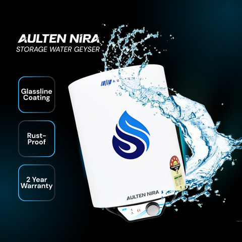 Aulten 25L 2000W Storage Water Heater (Geyser) with Glassline Tank, Copper Heating Element, 8 Bar Pressure and Triple Safety Shield(AD101)