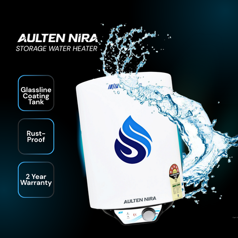 AULTEN NIRA 15 Ltr Geyser 5 Star Rated Glassline Storage Water Heater (Geyser) With Advanced Multi-Layered Safety AD098 (White)
