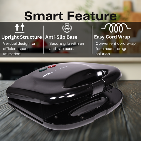Aulten 750 Watt 4 Slice Sandwich Maker | Non Stick Coated Plates | 1 Year Warranty | Black