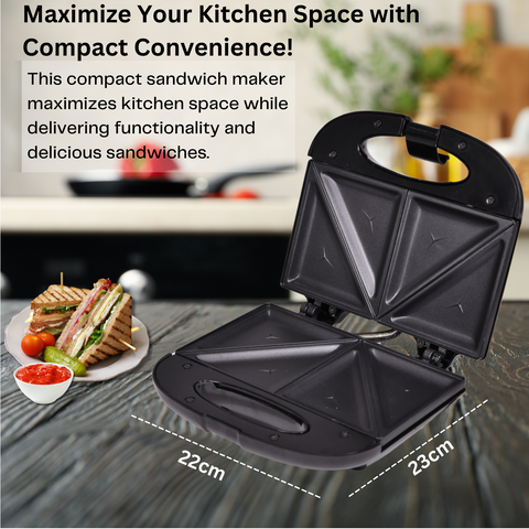 Aulten 750 Watt 4 Slice Sandwich Maker | Non Stick Coated Plates | 1 Year Warranty | Black