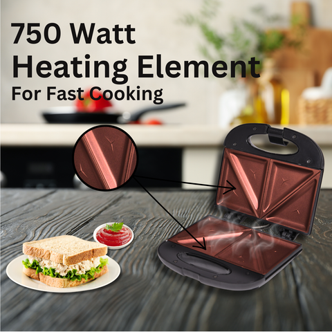 Aulten 750 Watt 4 Slice Sandwich Maker | Non Stick Coated Plates | 1 Year Warranty | Black