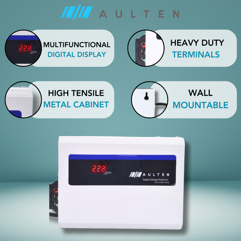 AULTEN Digital Voltage Stabilizer for AC Upto 0.8, 1.0, 1.5  Ton AC 4 KVA 3200W 150V-280V AD008 (White)