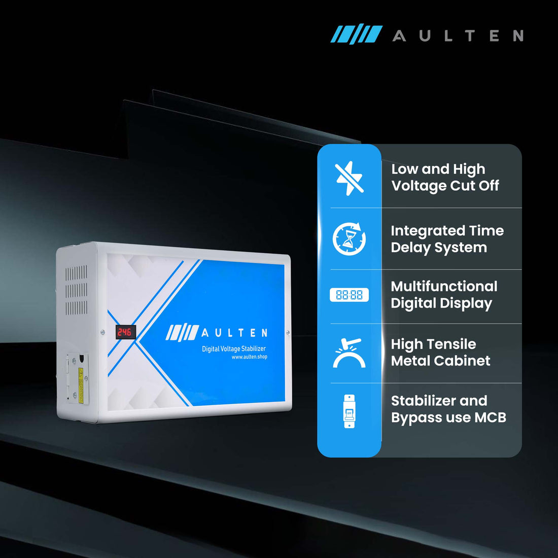 AULTEN Digital Voltage Stabilizer for AC Upto 0.8, 1.0, 1.5 Ton AC 4 KVA 3200W 90V-280V AD005 (White)