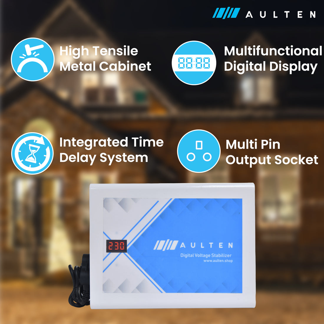 AULTEN Multipurpose Voltage Stabilizer for Refrigerator and Deep Freezer 1.5 KVA 1200W 90V-280V AD054 (White)