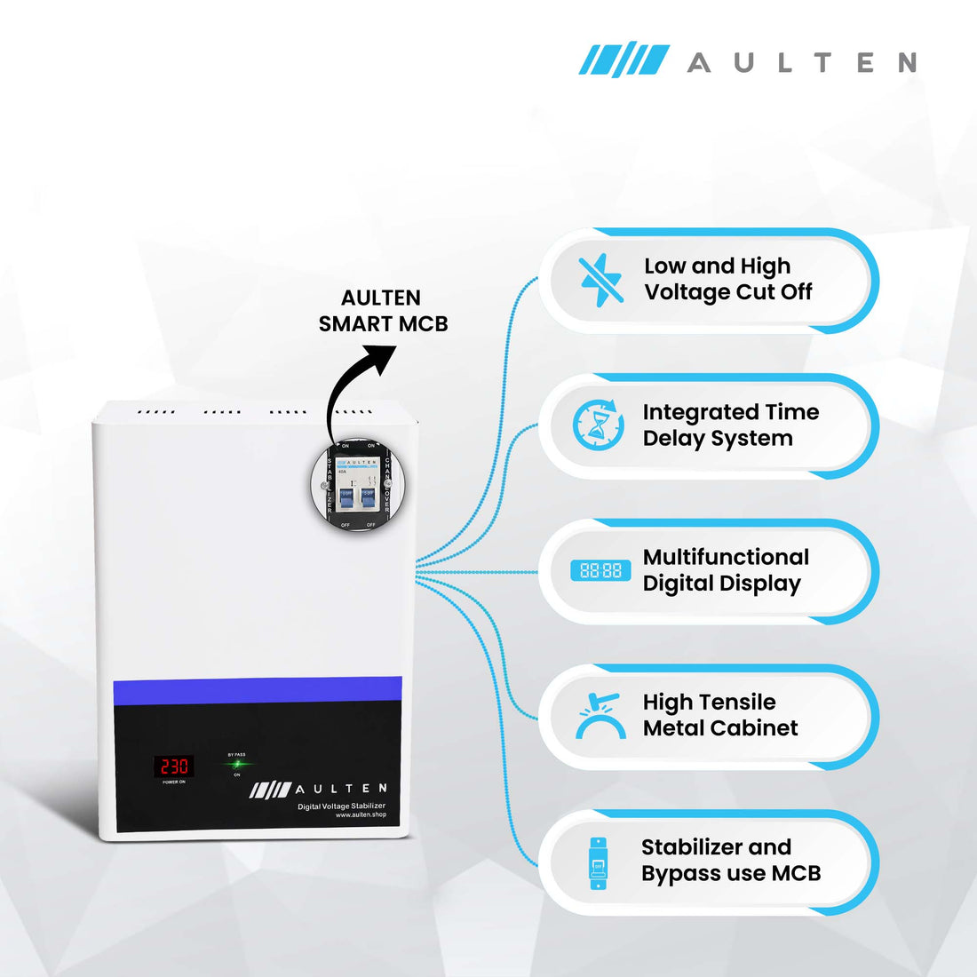 AULTEN Mainline Voltage stabilizer for Home 5 KVA Heavy Duty 4000W 90V-300V AD009 (White)