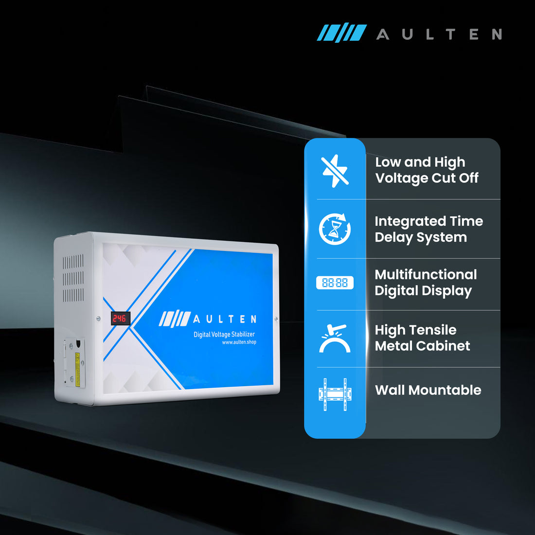 AULTEN Digital Voltage Stabilizer for AC Upto 0.8, 1.0, 1.5 Ton AC 4 KVA 3200W 130V-280V AD010 (White)