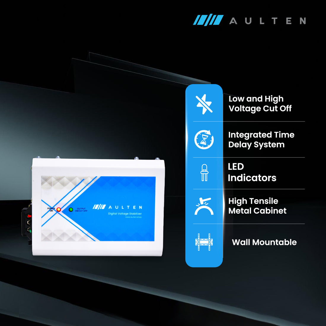 AULTEN Voltage Stabilizer for Upto 0.8, 1.0, 1.5 Ton AC 4 KVA 3200W 170V-270V AD053 (White)