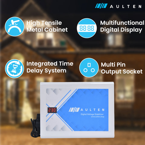 AULTEN Multipurpose Voltage Stabilizer  for Home 2 KVA 1600W 70V-290V AD003 (White)