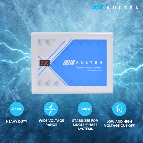 AULTEN Multipurpose Voltage Stabilizer  for Home 2 KVA 1600W 70V-290V AD003 (White)