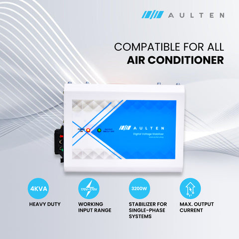 AULTEN Voltage Stabilizer for Upto 0.8, 1.0, 1.5 Ton AC 4 KVA 3200W 170V-270V AD053 (White)