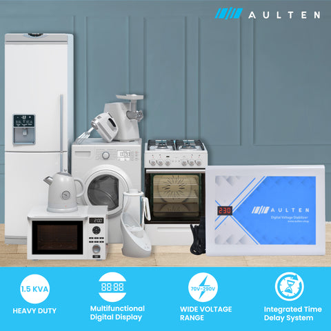 AULTEN Multipurpose Voltage Stabilizer for Home 1.5 KVA 1200W 70V-290V AD054 (White)