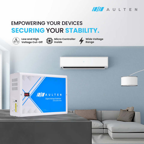 AULTEN Digital Voltage Stabilizer for Upto 1.5, 2.0 Ton AC 5 KVA 4000W 150V-280V AD023 (White)