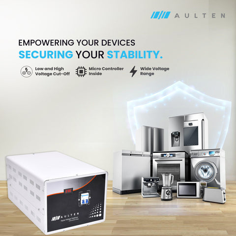 AULTEN COPPER Mainline Voltage Stabilizer for Home 10 KVA Heavy Duty  8000W 90V-300V AD015 (White) for Single Phase