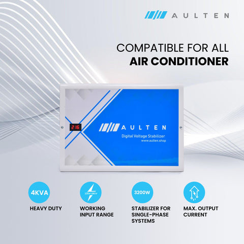 AULTEN Digital Voltage Stabilizer for AC Upto 0.8, 1.0, 1.5 Ton AC 4 KVA 3200W 130V-280V AD010 (White)