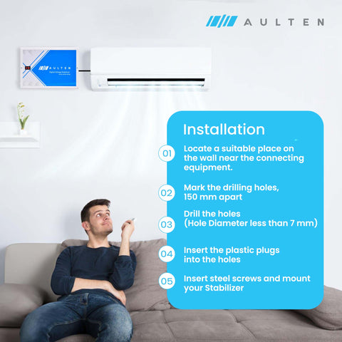 AULTEN Digital Voltage Stabilizer for Upto 1.5, 2.0 Ton AC 5 KVA 4000W 150V-280V AD023 (White)