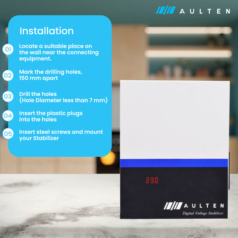 AULTEN Automatic Digital Voltage Stabilizer for Washing Machine, Microwave Oven and Treadmill 5000VA 4000W 160V-280V AD019 (White)