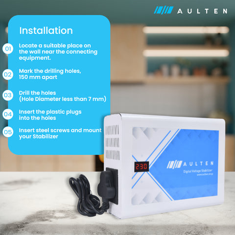AULTEN Multipurpose Voltage Stabilizer for Home 1.5 KVA 1200W 70V-290V AD054 (White)