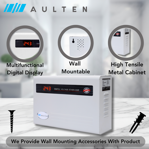 AULTEN Digital Voltage AC Stabilizer for Upto 1.5, 2.0 Ton AC 5 KVA 4000W 130V-280V AD022 (White)