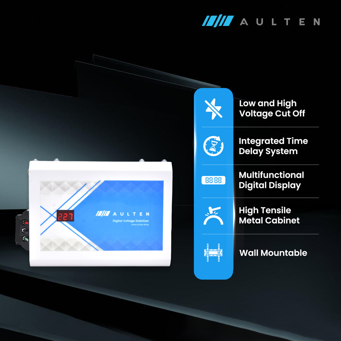 AULTEN Digital Voltage Stabilizer for AC Upto 0.8, 1.0, 1.5  Ton AC 4 KVA 3200W 150V-280V AD008 (White)