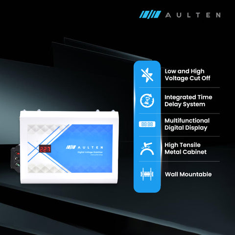 AULTEN Digital Voltage Stabilizer for AC Upto 0.8, 1.0, 1.5  Ton AC 4 KVA 3200W 150V-280V AD008 (White)
