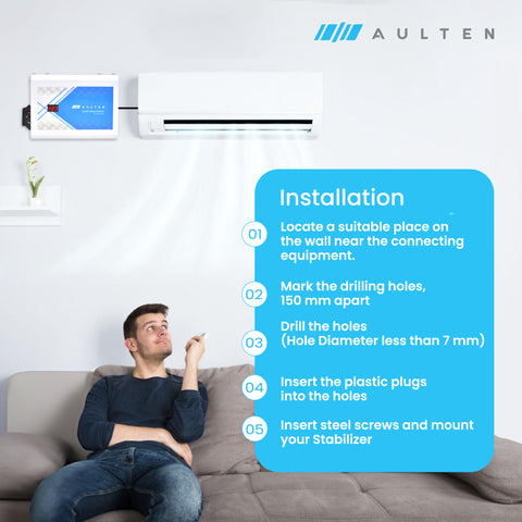AULTEN Digital Voltage Stabilizer for AC Upto 0.8, 1.0, 1.5  Ton AC 4 KVA 3200W 150V-280V AD008 (White)