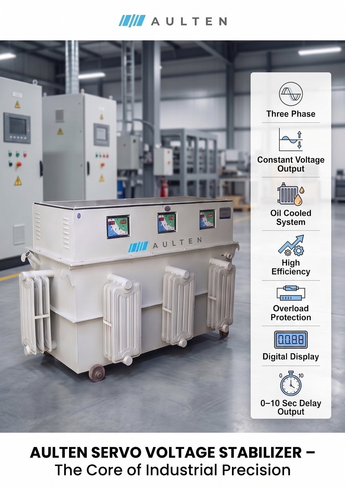 AULTEN 10 KVA (190V-470V) Three Phase Oil Cooled Servo Voltage Corrector