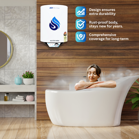 AULTEN NIRA 15 Ltr Geyser 5 Star Rated Glassline Storage Water Heater (Geyser) With Advanced Multi-Layered Safety AD098 (White)