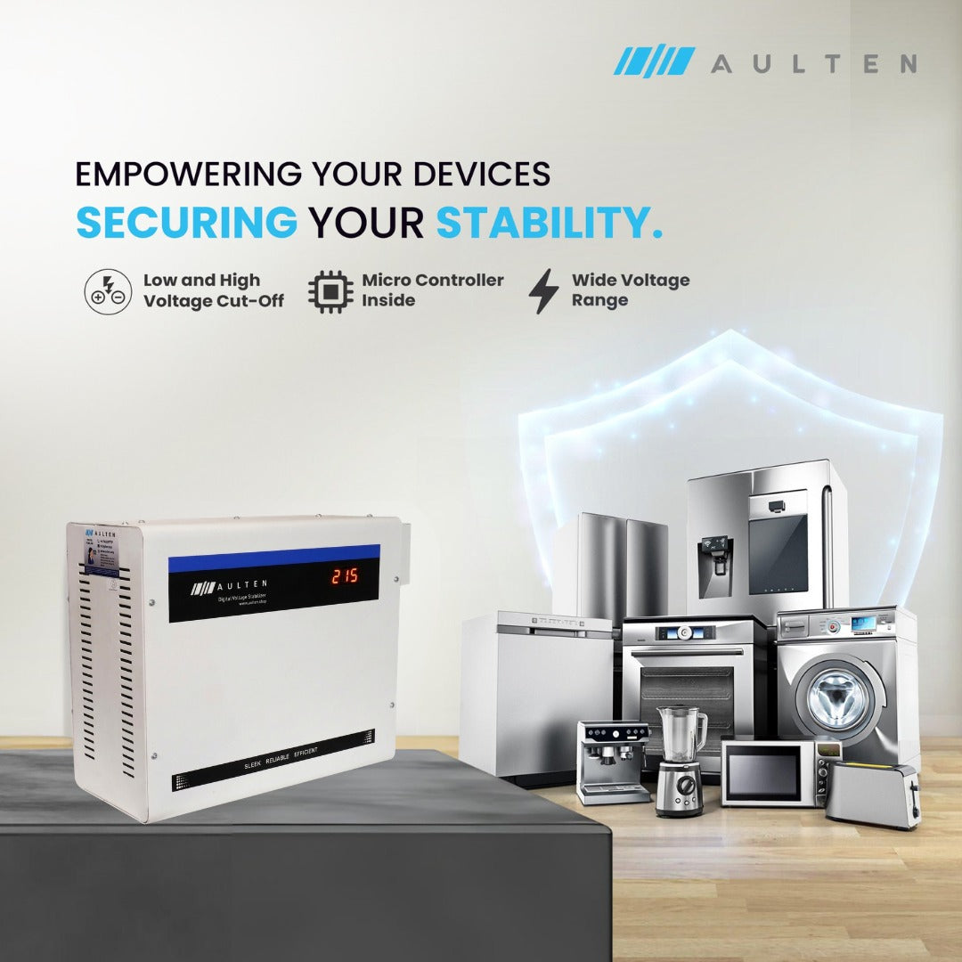 AULTEN Mainline Voltage stabilizer for Home 10 KVA Heavy Duty 8000W 140V-280V AD062 (Grey)