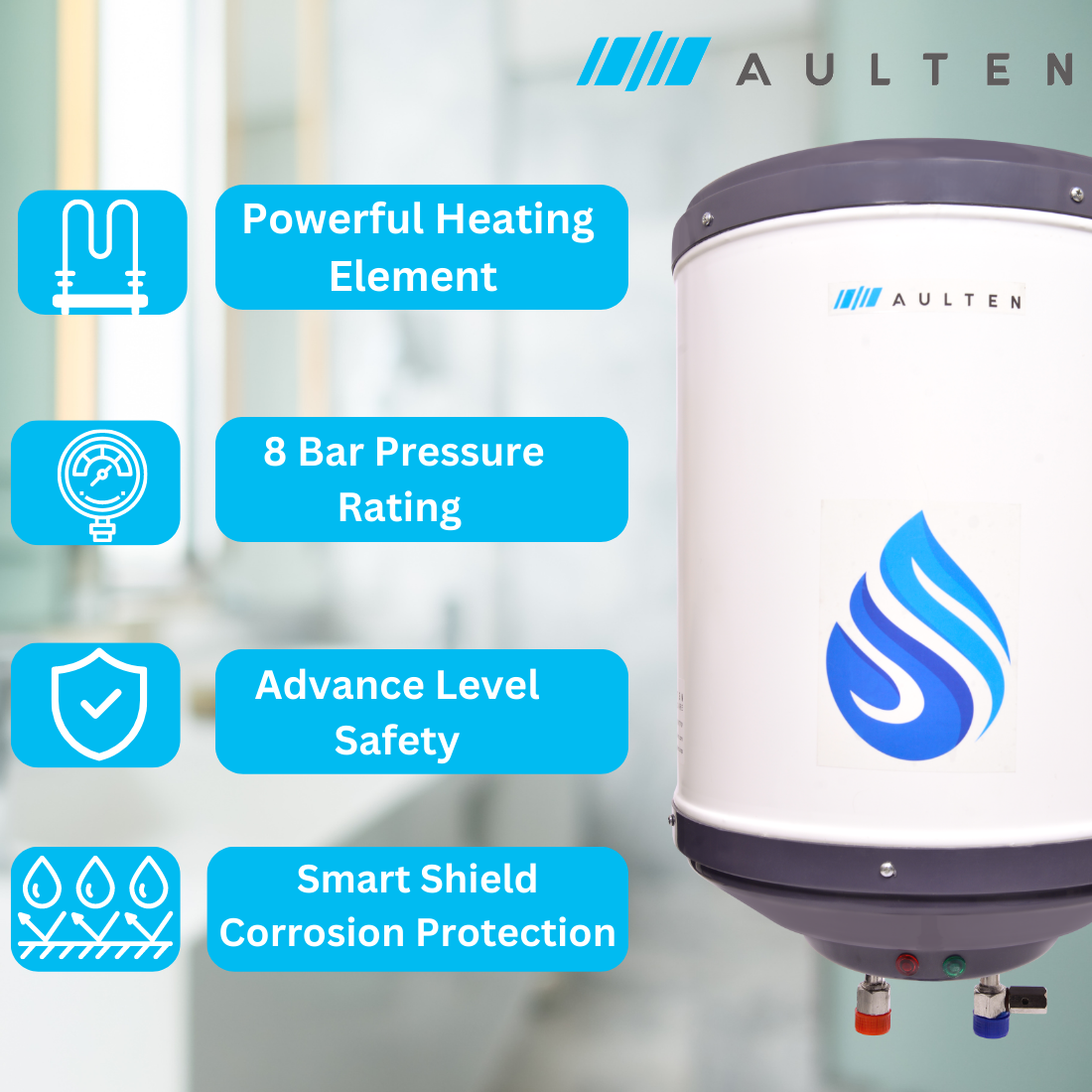 AULTEN Stellar 15 Ltr Geyser 5 Star Rated Storage Water Heater (Geyser) With Advanced Multi-Layered Safety AD088 (White)